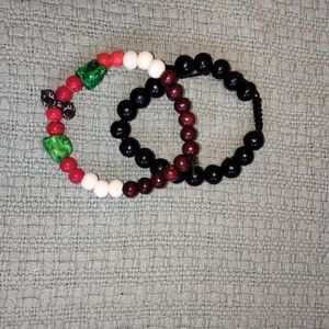Artisan Mixed Media Beaded Bracelets LOT OF 2 Red Green White Black Brown NWOT